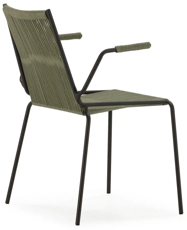 Scaune de dining verzi cu cotiere/stivuibile 2 buc. din metal Emily – Marckeric