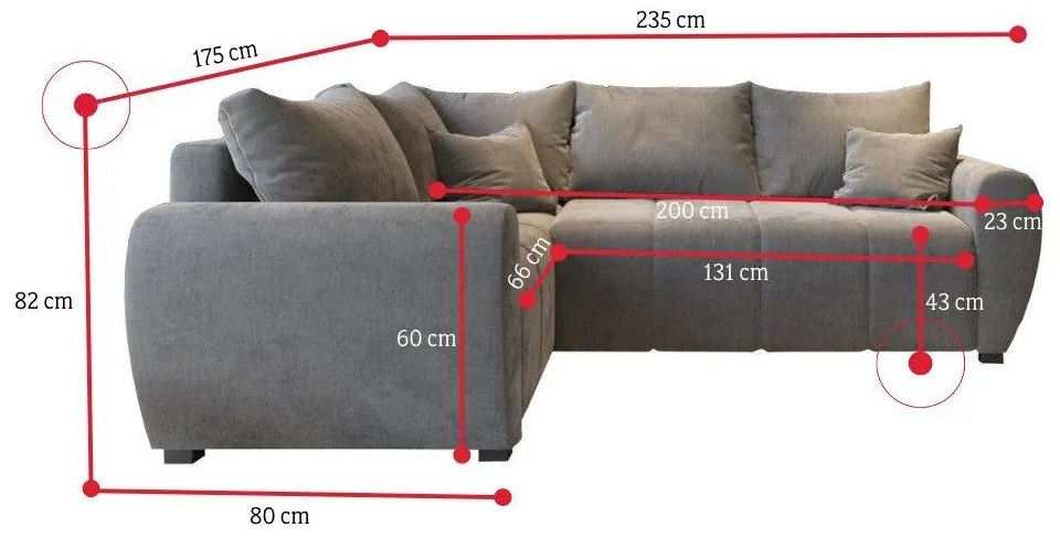 Supermobel Canapea extensibilă de colț MADISON, 235x82x175, Cosmic 100, dreapta