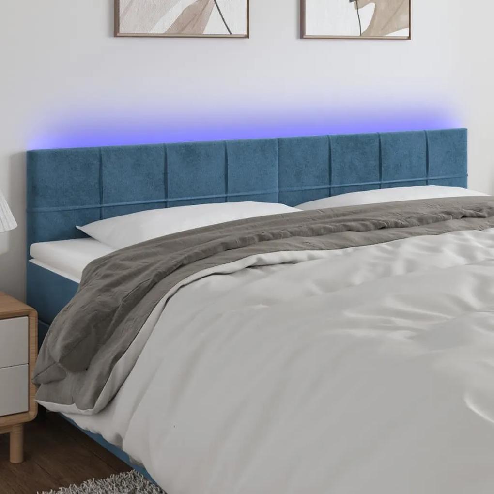 3121682 vidaXL Tăblie de pat cu LED, albastru închis, 200x5x78/88 cm, catifea