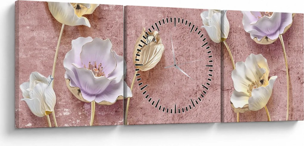Tablou cu flori (cu ceas) (90x30 cm)