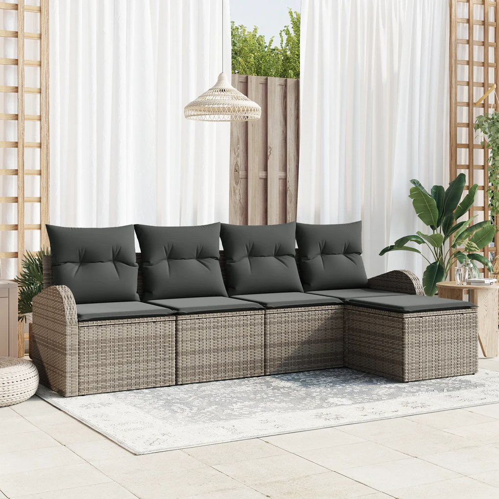 vidaXL Set de canapele pentru grădină cu pernă 5 pcs Gri Rattan poli