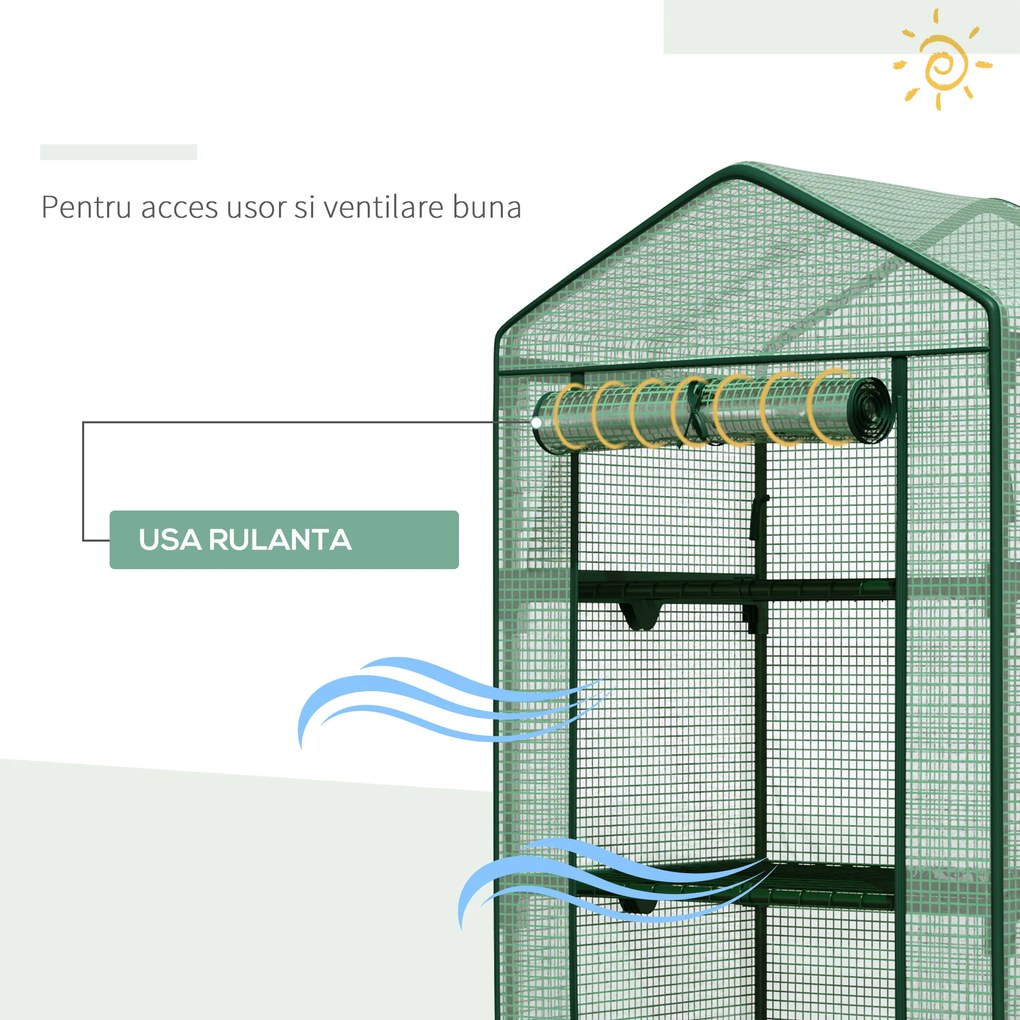 Outsunny Sera de Gradina pentru plante, fructe, legume cu 4 Rafturi din Metal, gradinarit 69x49x158cm, Verde | Aosom Ro