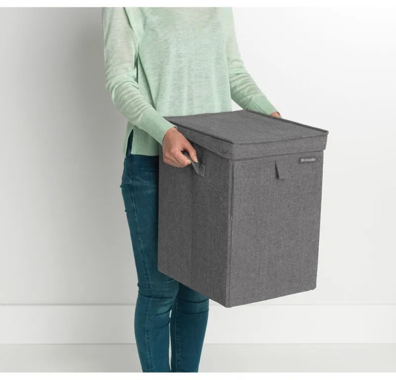 Cutie de rufe stivuibilа Brabantia 1000828, 35 L, Deschidere frontala, Capac lat, Pliabil, Negru