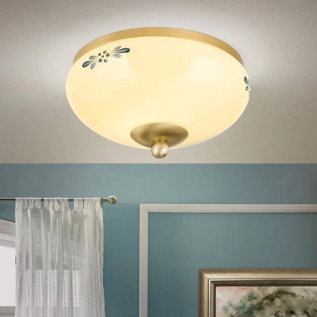 Plafoniera clasica Landhaus 21cm alama satin/ sticla champagne decor verde