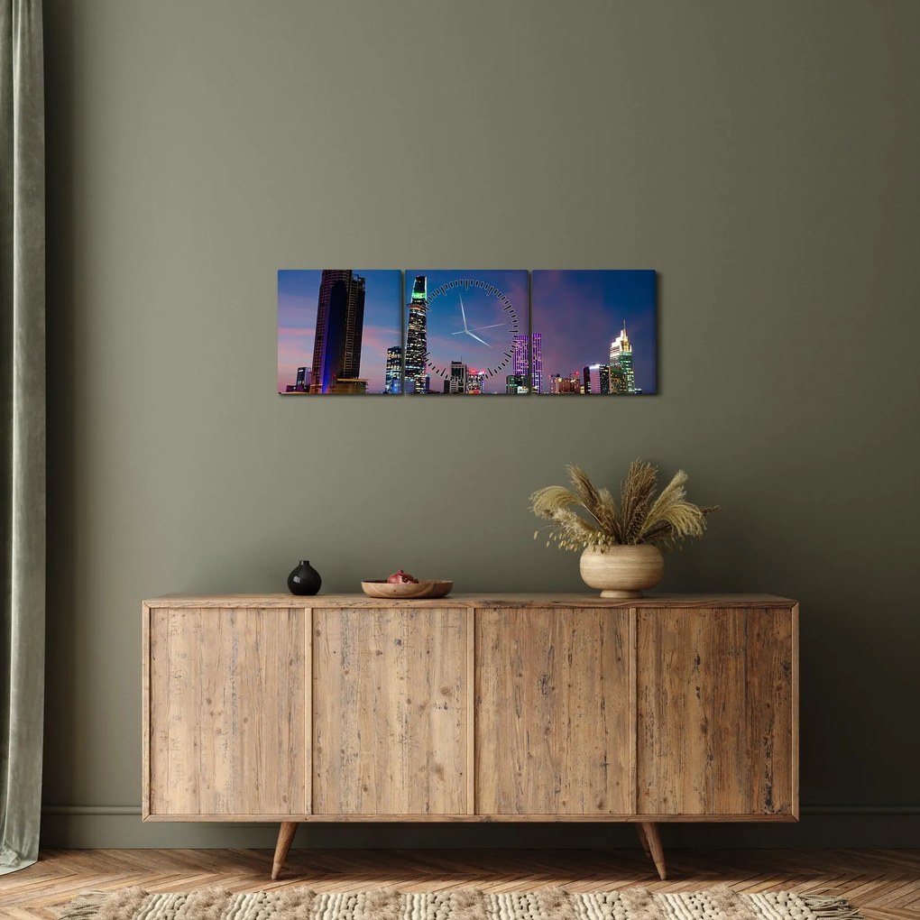 Tablou orașului nocturn (cu ceas) (90x30 cm)
