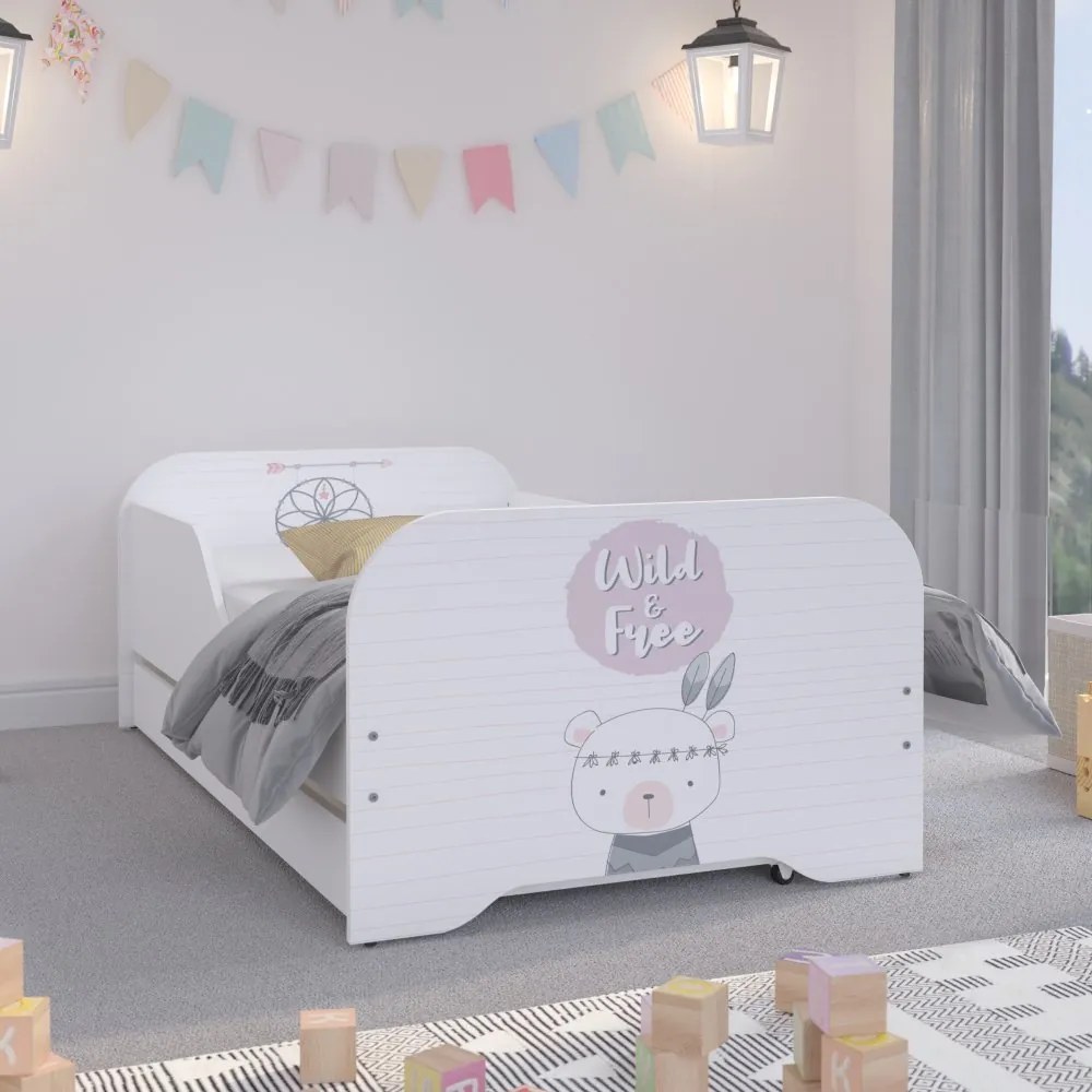 Pat frumos pentru copii, cu ursuleț drăguț de pluș 140 x 70 cm