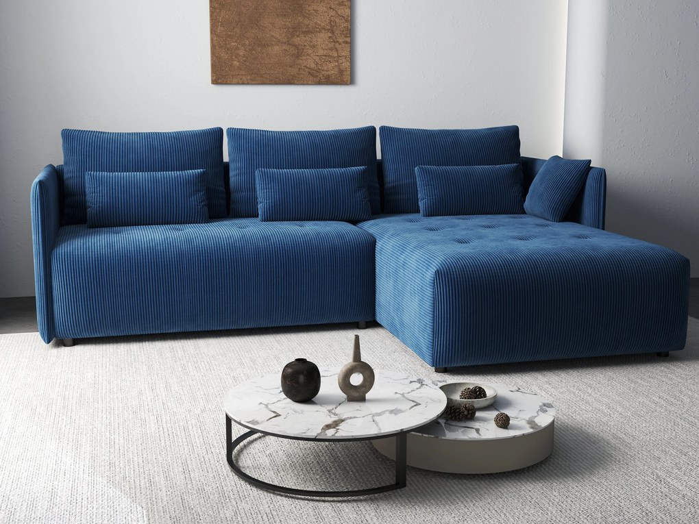 Colțar extensibil dumonde cu ladă de depozitare si sezut confortabil din spuma high-density, Malta Zoom Blue 235x185 cm