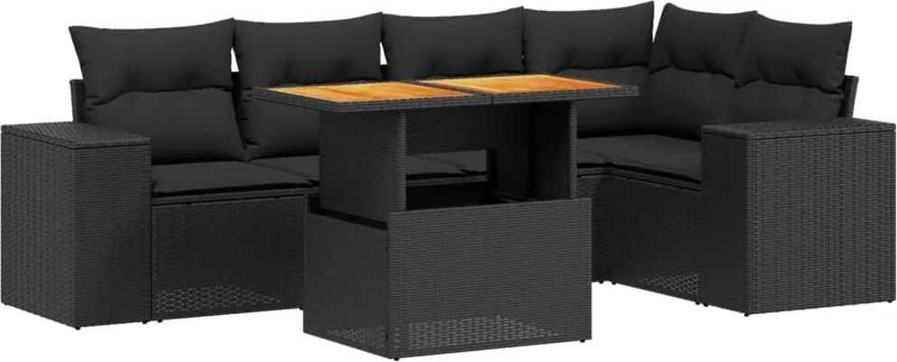 vidaXL Set mobilier de grădină cu perne, 6 piese, negru, poliratan