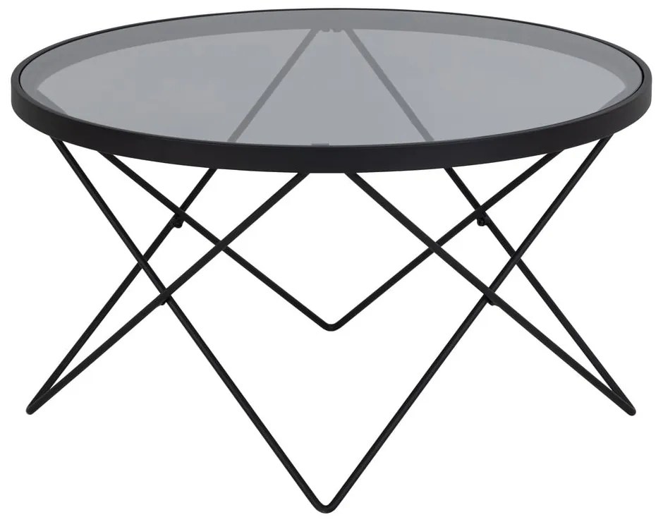 Măsuță de cafea neagră cu blat din sticlă ø 80 cm Cuxton – Actona