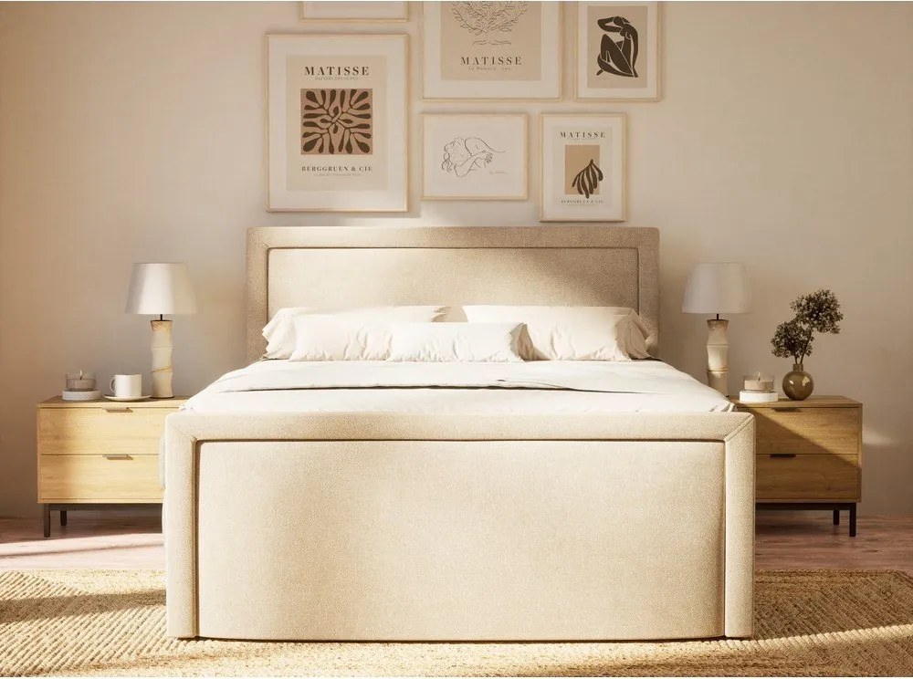 Pat boxspring bej cu spațiu de depozitare 140x200 cm Fresco – Maison de Rêve