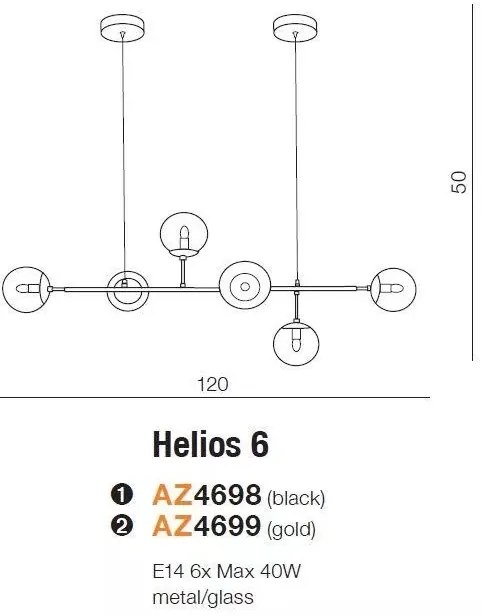 Lustra moderna cu 6 surse de lumina HELIOS 6 BK