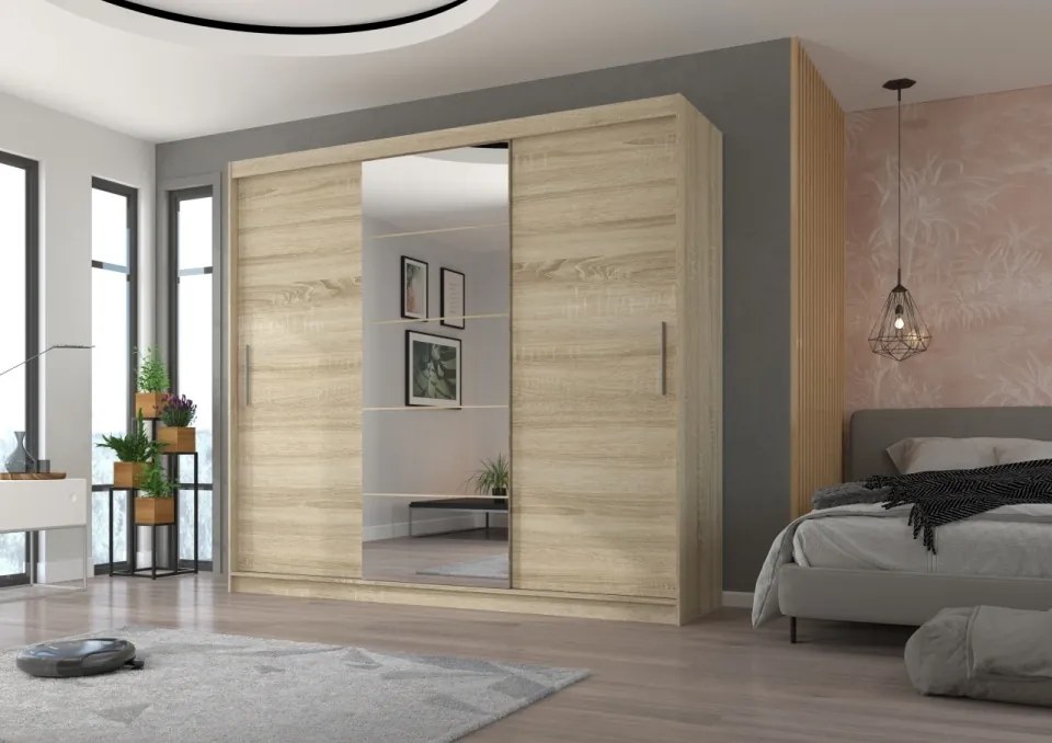 Dulap cu usi glisante si oglinda 235x215 cm, Erwin, ADRK Furniture (Culoare: Alb)