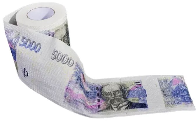 Hârtie igienică cu un motivele bancnotei de cinci mii dolari