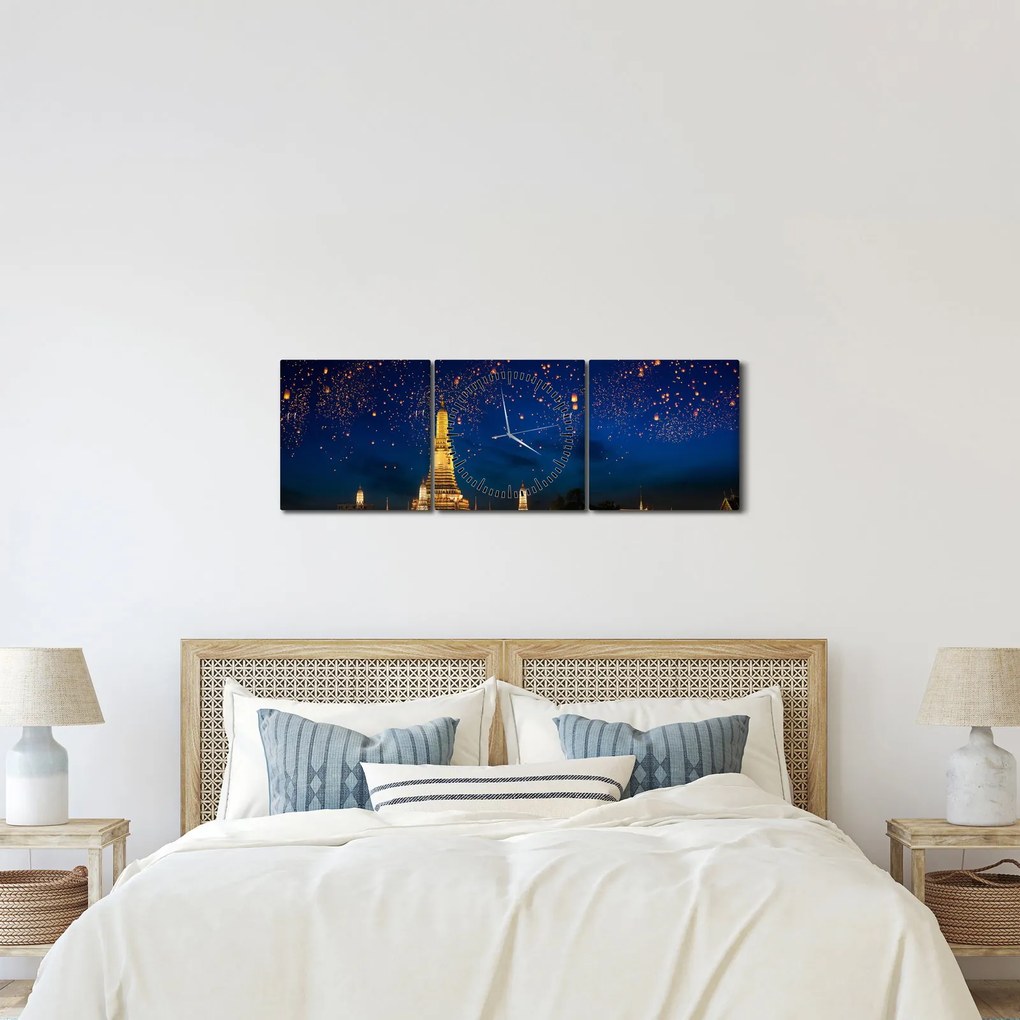Tablou - Lampioane norocului, Bangkok (cu ceas) (90x30 cm)