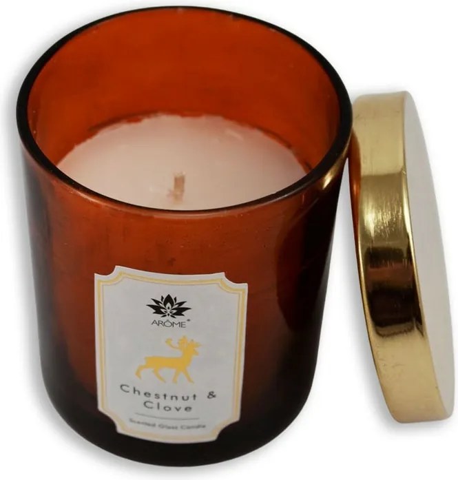 Lumânare în sticlă colorată cu capac Arome, Chestnut , & Clove, 125 g