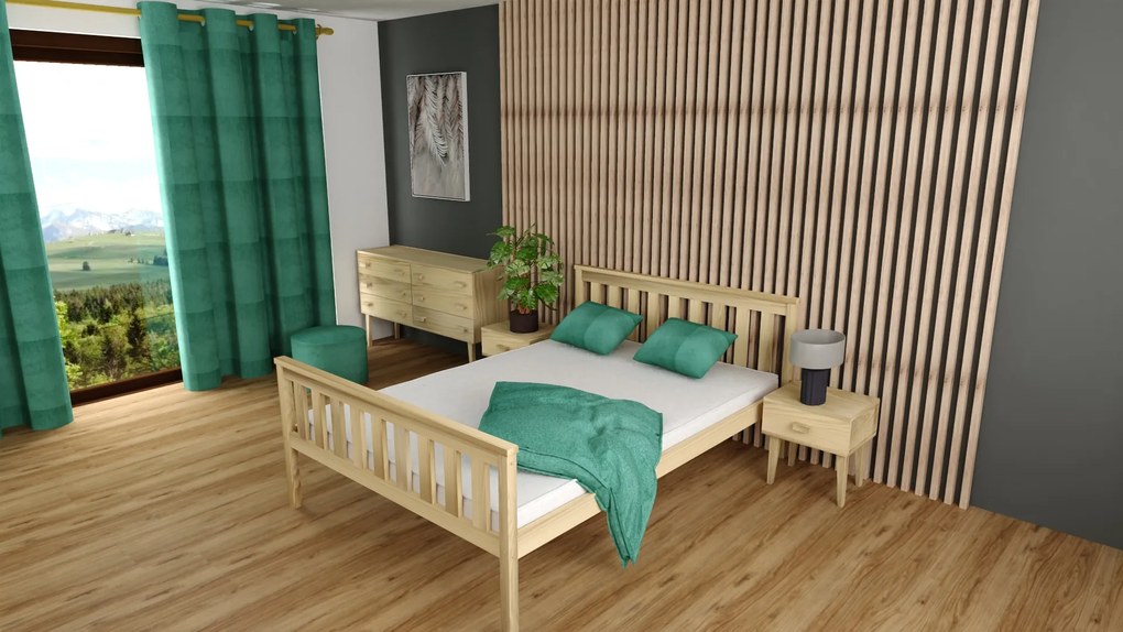 Pat de o persoana KALEA 90 x 200 cm, pin Saltele: Fara saltea, Somiera pat: Cu lamele drepte