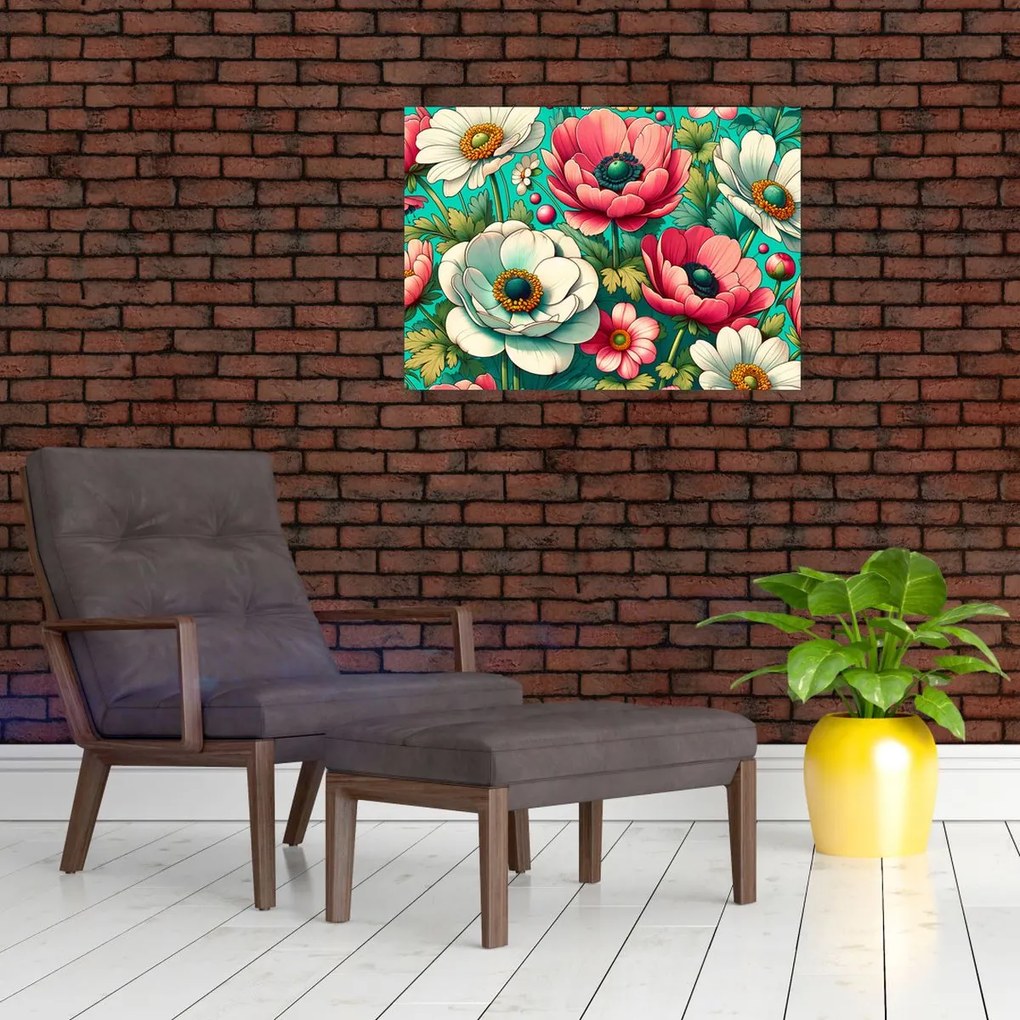 Tablou - Flori pe fundal albastru (70x50 cm)