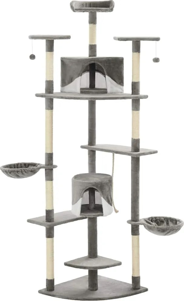 vidaXL Ansamblu pisici cu stâlpi din funie de sisal 203 cm, Gri și Alb