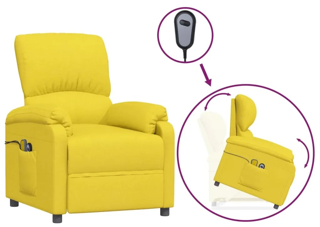 3129500 vidaXL Fotoliu de masaj cu ridicare, galben deschis, textil
