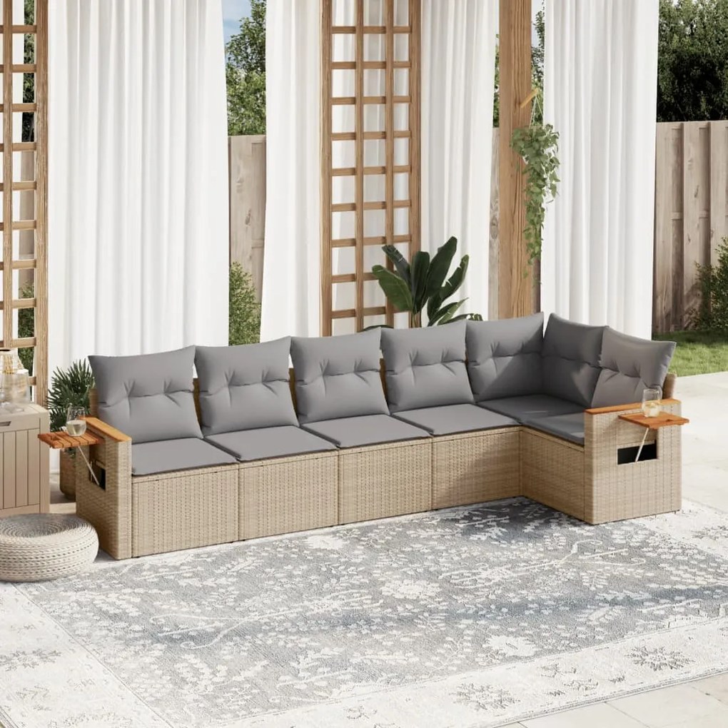 vidaXL Set canapele de grădină cu perne, 6 piese, bej, poliratan