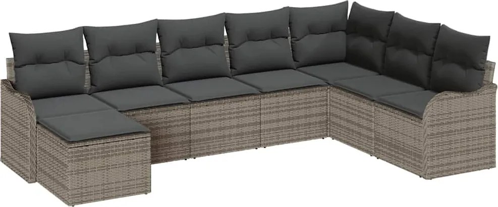 vidaXL Set de canapele pentru grădină cu pernă 8 pcs Gri Rattan poli