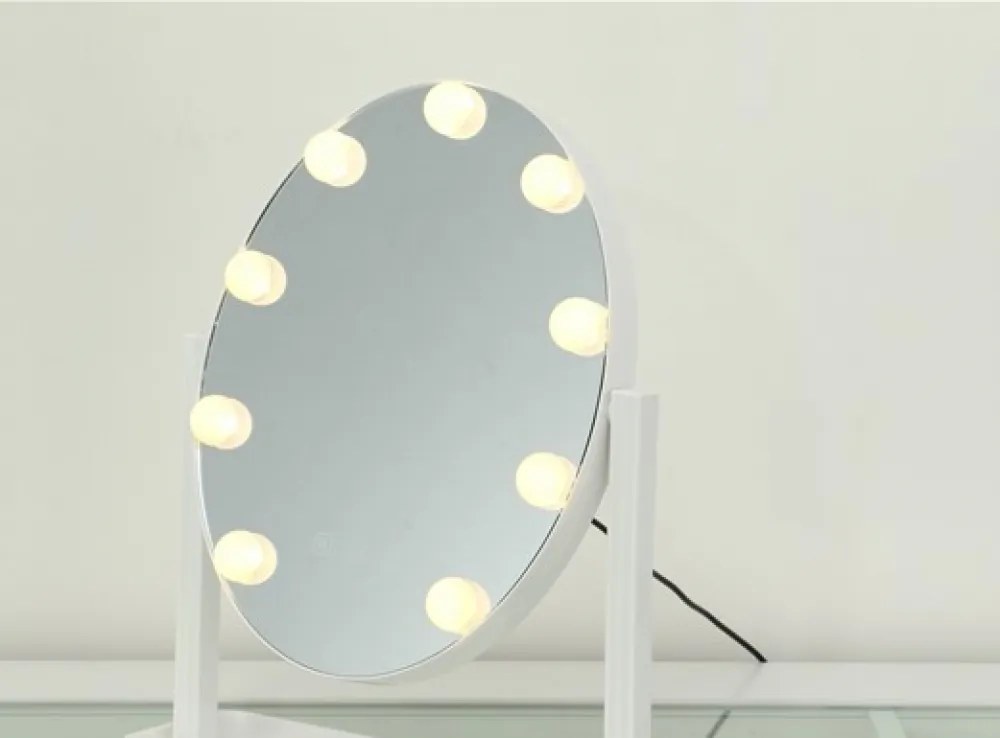 Oglindă cosmetică, sistem iluminare LED cu 3 culori, Senzor Tactil, Luminozitate Reglabilă, Alb, GLAM 18