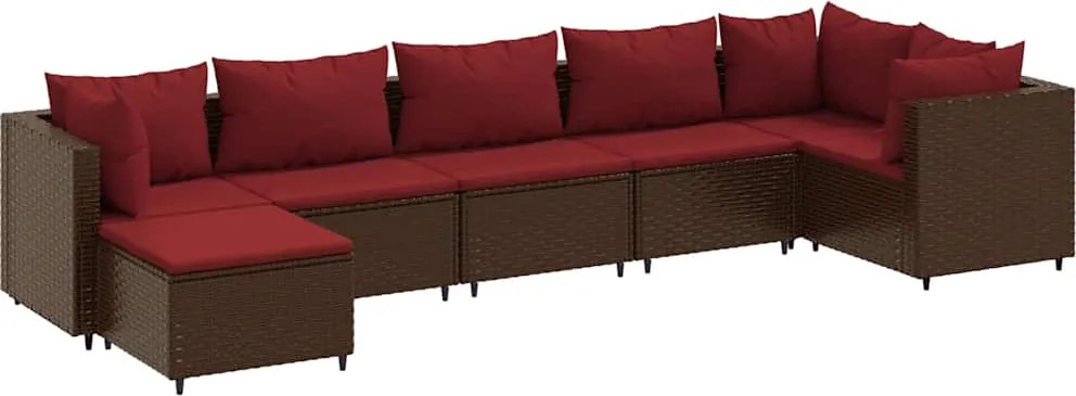 vidaXL Set mobilier de grădină cu perne, 7 piese, maro, poliratan