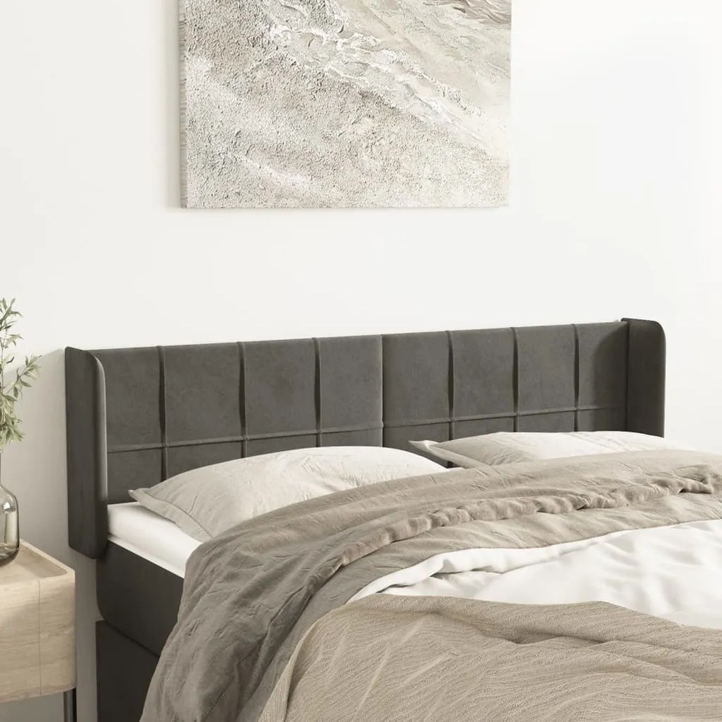 vidaXL Tăblie de pat cu aripioare gri închis 147x16x78/88 cm catifea