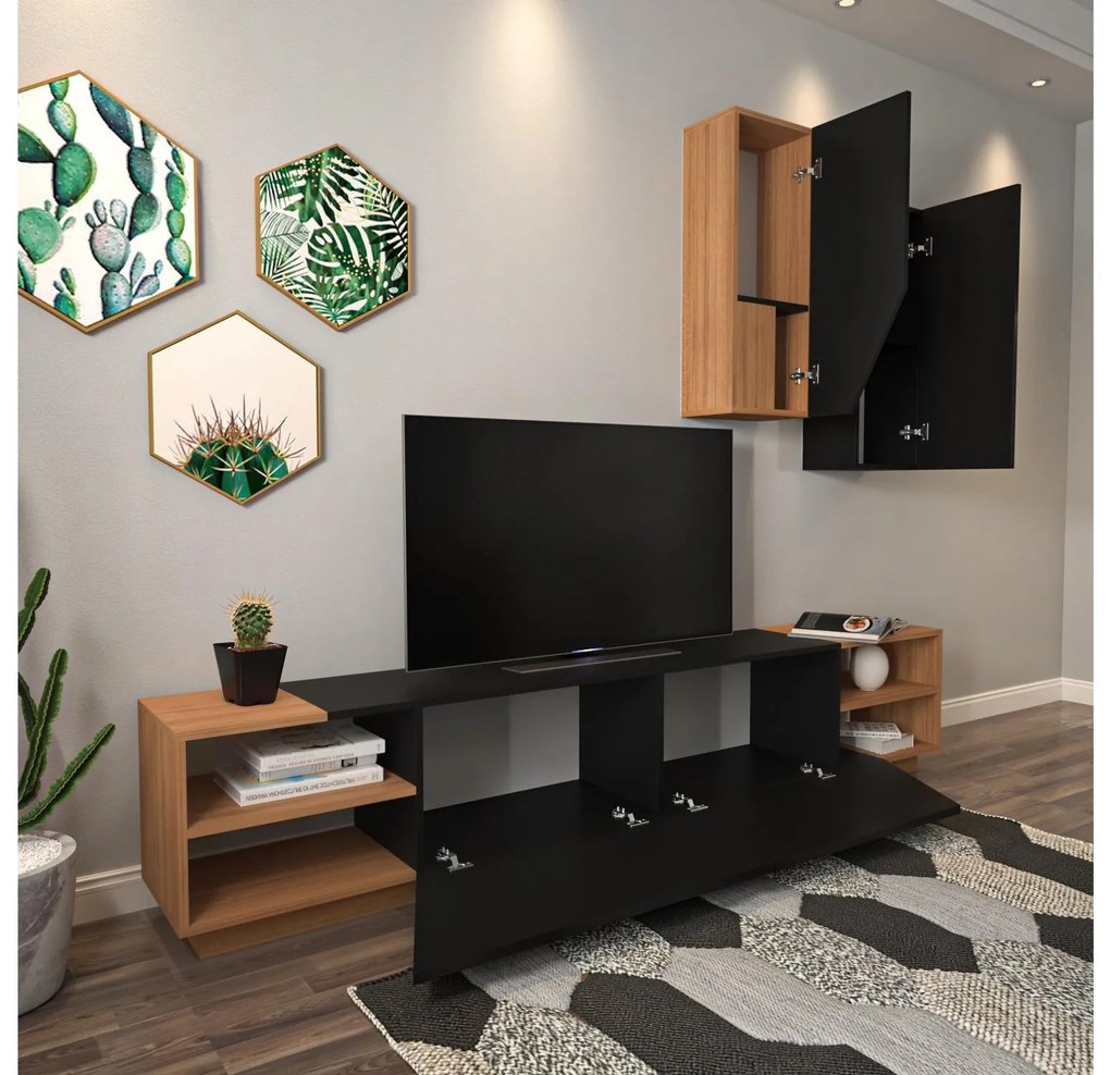 Mobilier living Ziva 2 (negru + teak). 1102660