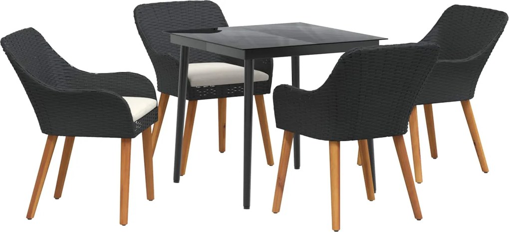 vidaXL Set de masă pentru grădină cu pernă 5 pcs Negru poliratan