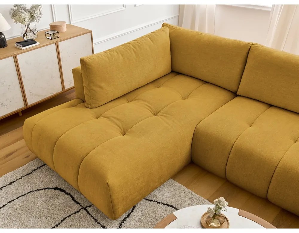 Colțar galben muștar extensibil/cu spațiu de depozitare (cu colț pe partea stângă/în formă de "U") Fuji – Bobochic Paris