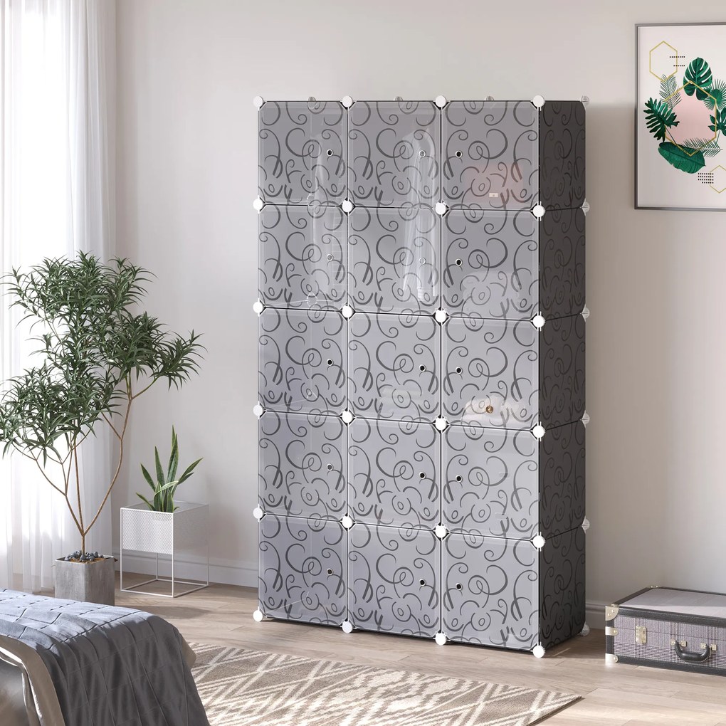HOMCOM Șifonier cu design în cuburi, 2 cuburi mari și 9 cuburi mici, plastic, metal, 111L x 47L x 183Î cm, Negru+Alb | Aosom Romania