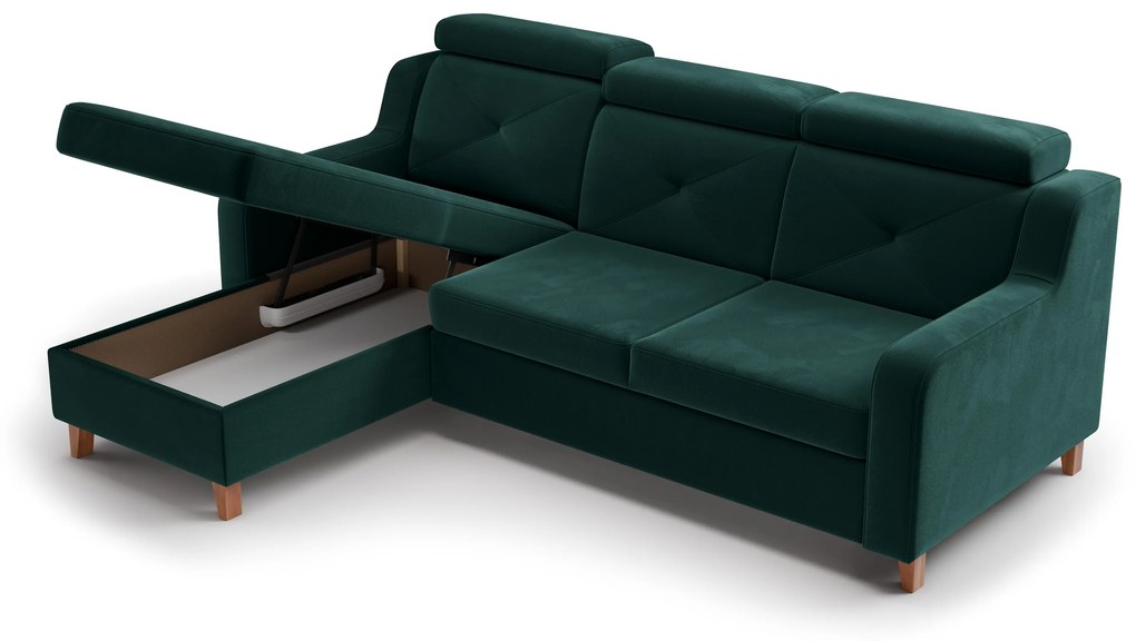 Colțar extensibil Laksaro pe stânga - catifea verde Trinity 28