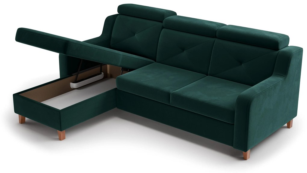 Colțar extensibil Laksaro stânga - velur verde Trinity 28
