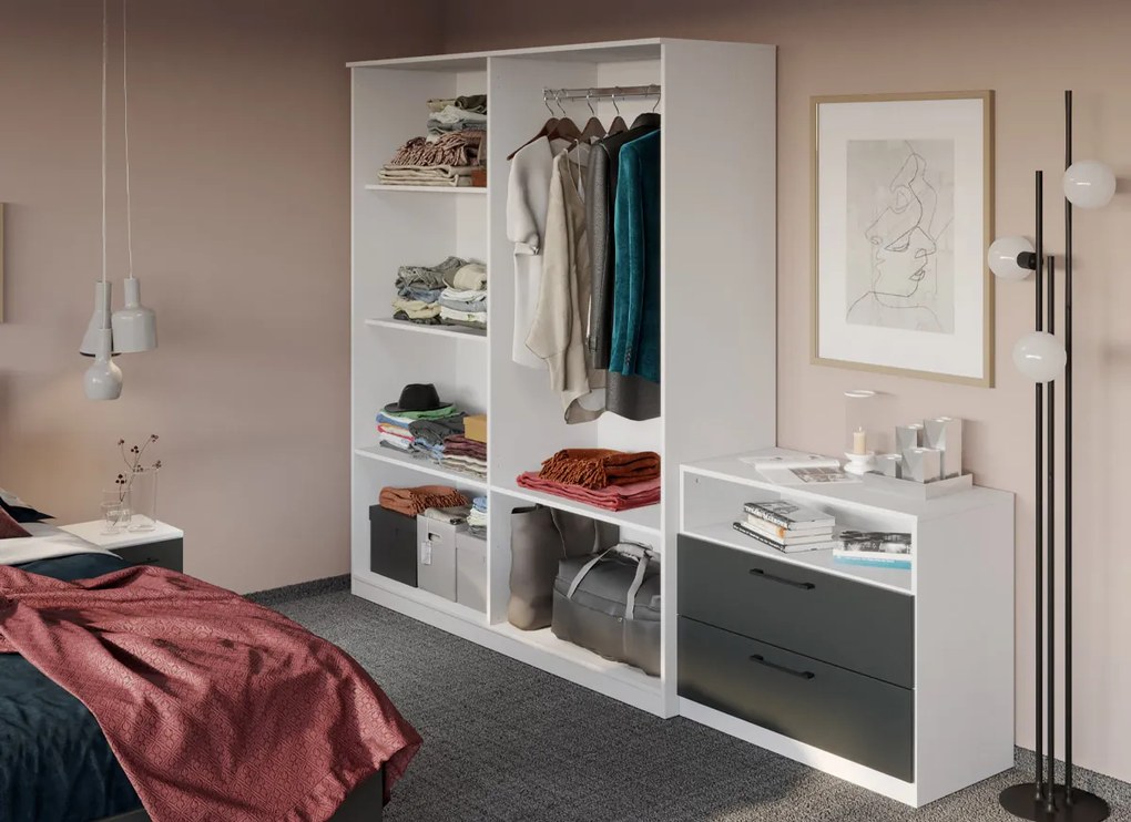 Set Dormitor alb cu gri- Mara -Pat tapitat Configuratia 12