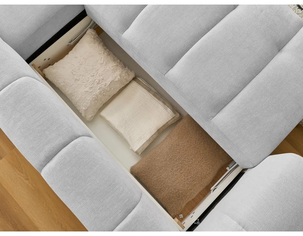 Colțar gri deschis extensibil/cu spațiu de depozitare (cu colț pe partea dreaptă/cu șezlong) Fuji – Bobochic Paris