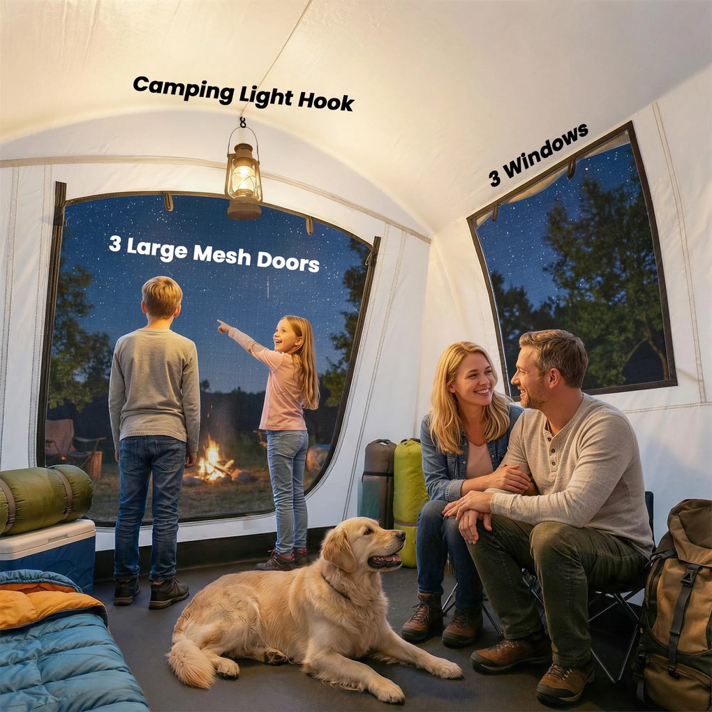 Outsunny Cort gonflabil 5-6 persoane Montare rapidă Cort outdoor pentru camping cu pompă Ferestre din plasă țăruși Prelată frontală | Aosom Romania