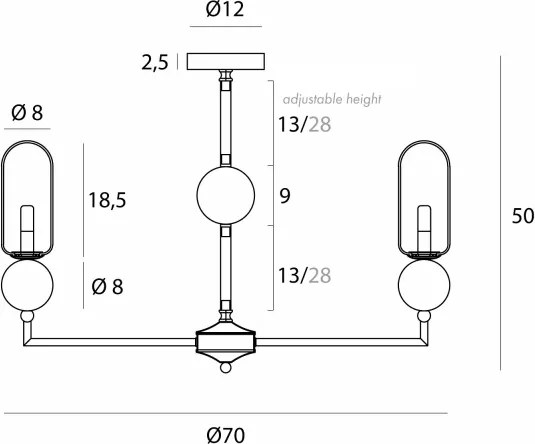 MAXLIGHT P0632 - Lustră pe tijă NOVA 7xG9/7W/230V Ø 70 cm neagră