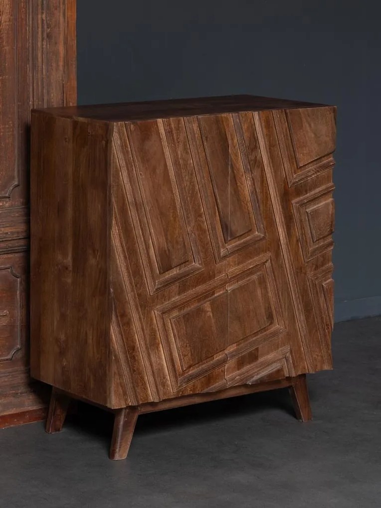 Bufet 2 uși din lemn masiv de mango, sculptat manual,"Illusion"