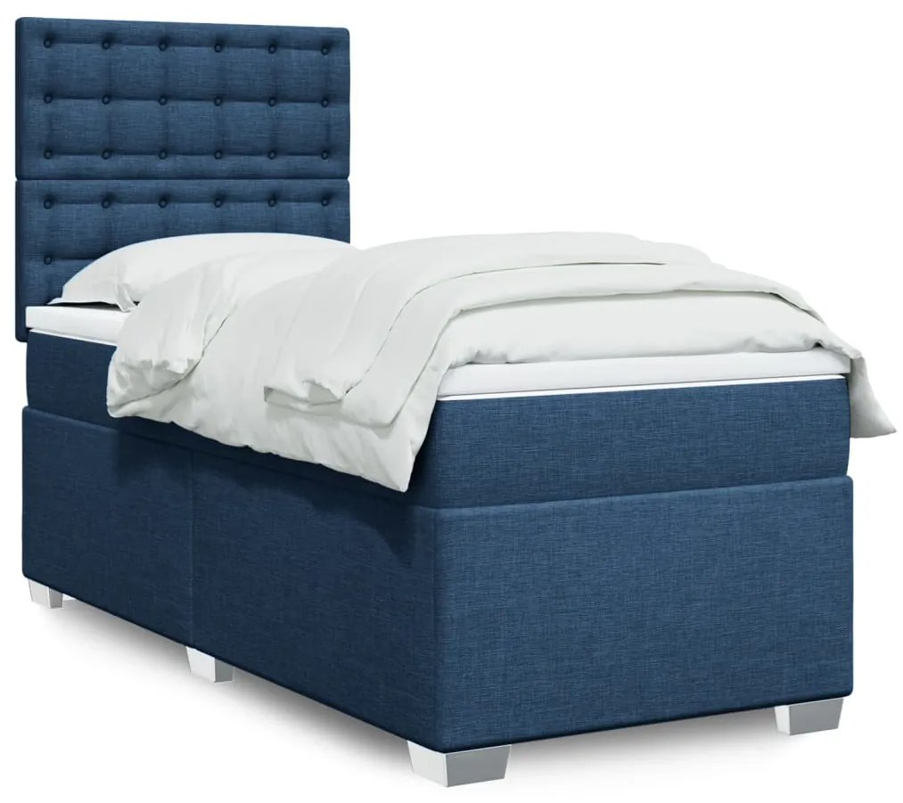vidaXL Pat box spring cu saltea, albastru, 100x200 cm, textil