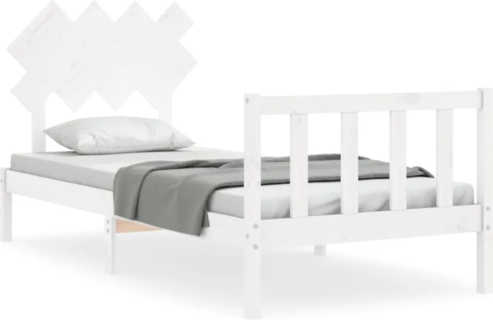 vidaXL Cadru de pat cu tăblie single, alb, lemn masiv