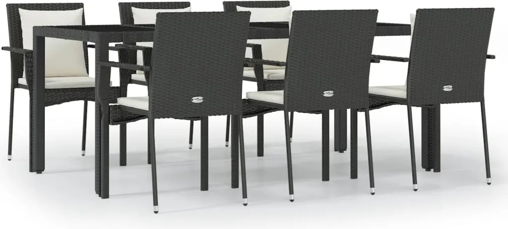 vidaXL Set mobilier de grădină cu perne, 7 piese, negru, poliratan