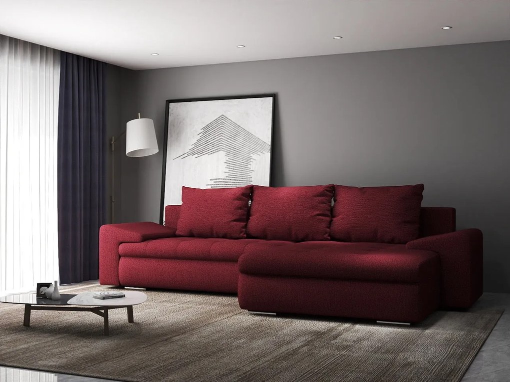 Colțar extensibil dumonde cu ladă de depozitare si sezut confortabil din spuma high-density, Leonardo Enjoy Rosu 260x185 cm II