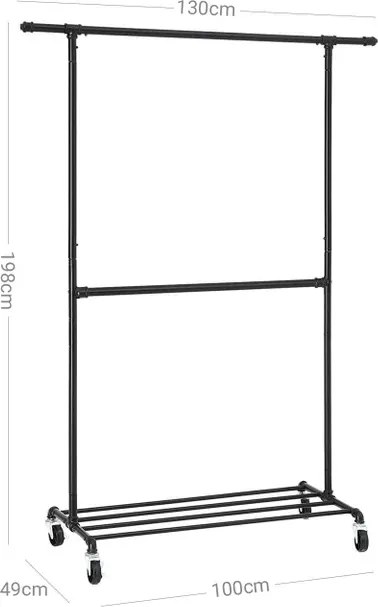 Raft de haine multifunctional negru pe roti RALVO