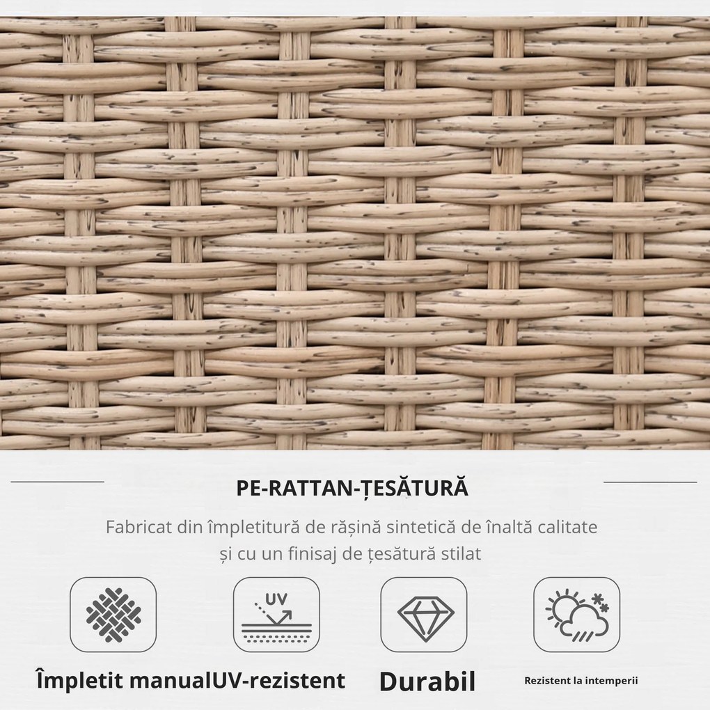 Outsunny Set Living de Gradina din Rattan, 4 Piese, Coltar pentru Exterior cu Perne, Masute Laterale si Masuta de Cafea, Maro Deschis | Aosom Romania