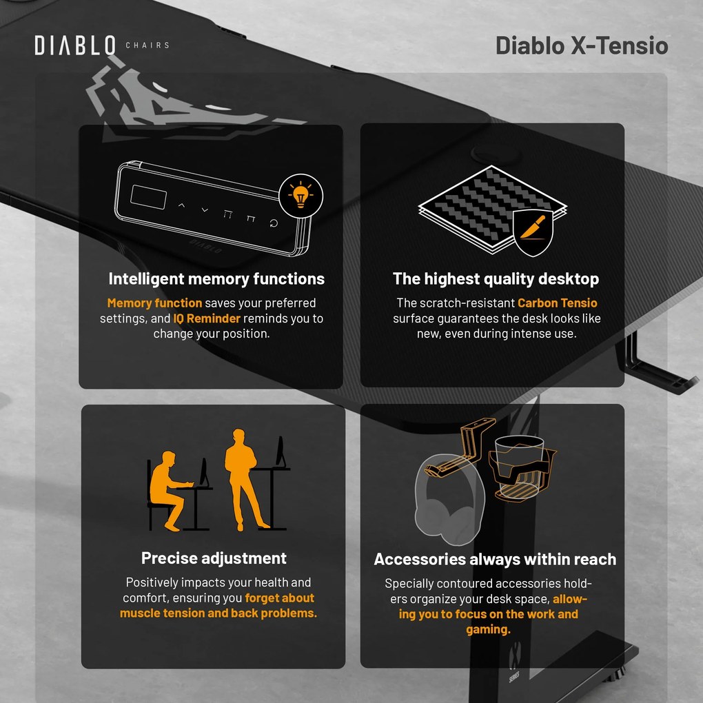 Birou Cu Înalțime Reglabilă Diablo X-Tensio 1600 Negru