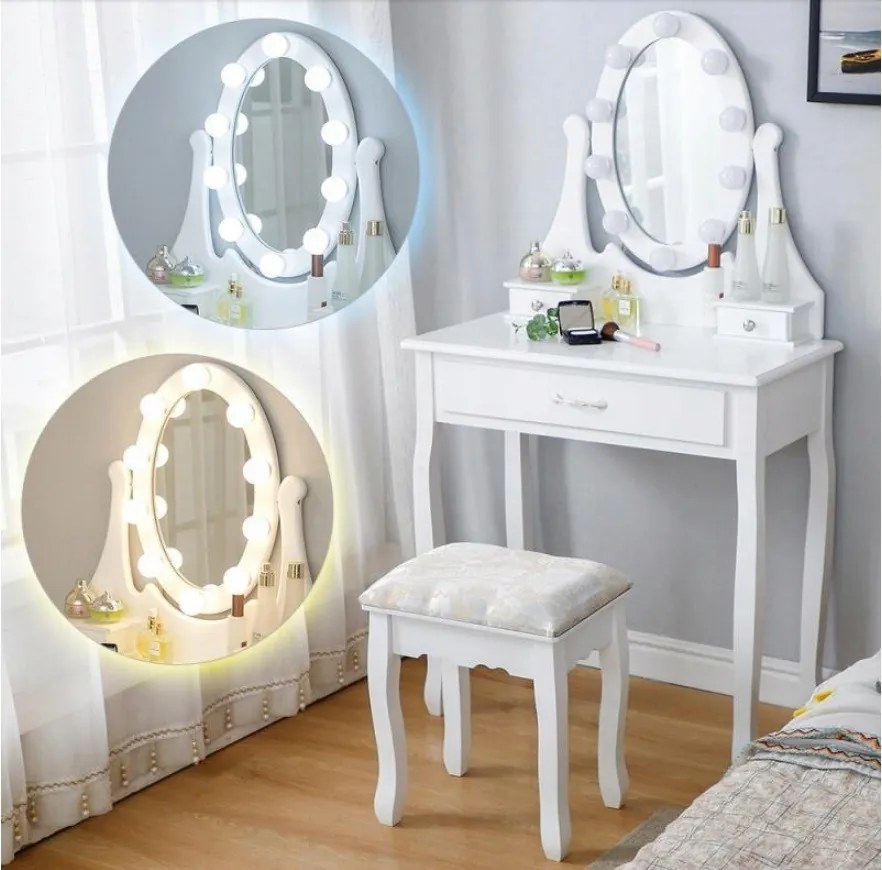 Masă de toaleta cu oglindă cu LED-uri și sertar