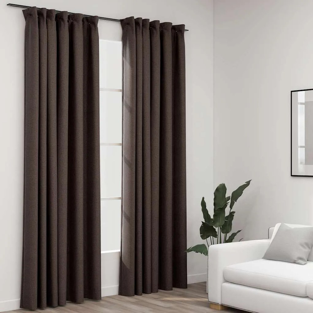 vidaXL Perdele opace aspect pânză cârlige 2 buc. gri taupe 140x225 cm
