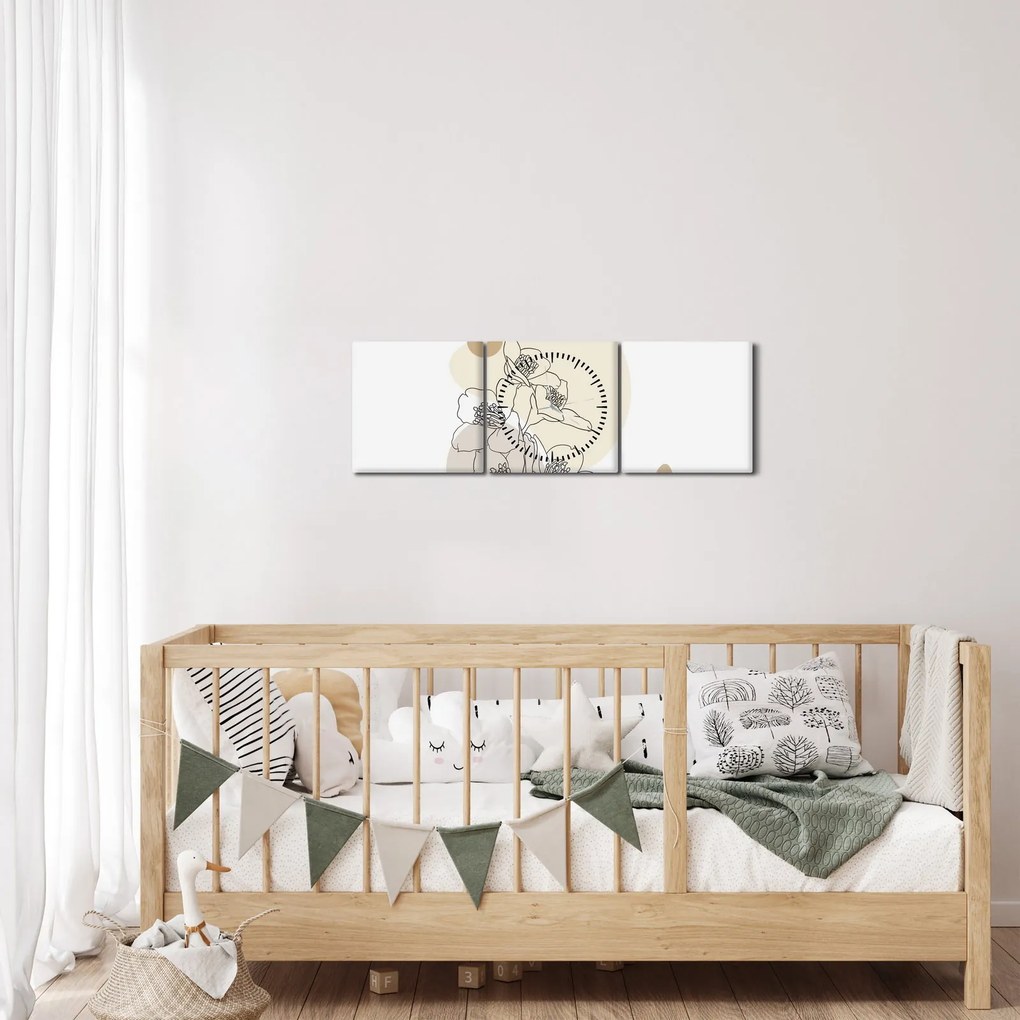 Tablou - Flori bej cu fluture N⁰4 (cu ceas) (90x30 cm)