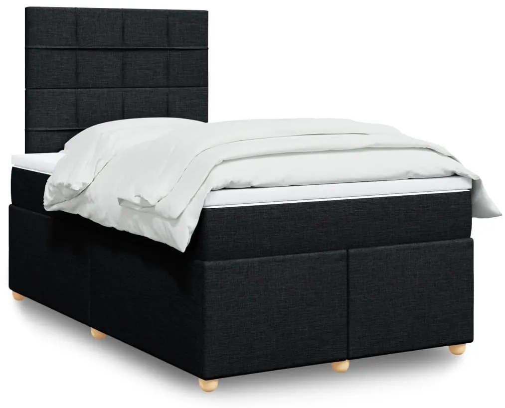 vidaXL Pat box spring cu saltea, negru, 120x200 cm, textil
